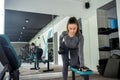 Attractive girl doing exercises in the gym. Royalty Free Stock Photo