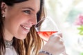 Attractive girl enjoying glass of wine. Royalty Free Stock Photo