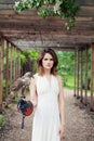 Attractive girl outdoors. Spring woman retro portrait Royalty Free Stock Photo