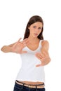 Attractive girl with repelling gesture