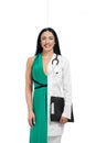 Attractive girl in two occupations of model and doctor. Royalty Free Stock Photo