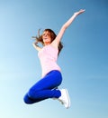 Attractive girl Young woman jumping sky Royalty Free Stock Photo