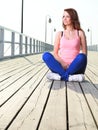 Attractive girl Young woman pier sea