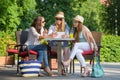 Attractive girlfriends enjoying cocktails and using wireless connection on digital tablet