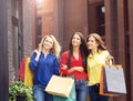 Attractive girls walking in the city center Royalty Free Stock Photo