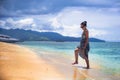 Attractive and happy Asian Chinese woman on excursion ship or ferry looking ocean and island enjoying sea breeze on summer holiday Royalty Free Stock Photo