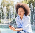 Attractive Happy Young African American Woman Listening Music Earphones Royalty Free Stock Photo