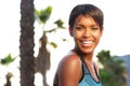 Attractive healthy african american woman laughing outside