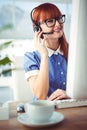 Attractive hipster woman with headset Royalty Free Stock Photo