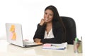 Attractive hispanic businesswoman sitting at office desk working on computer laptop smiling happy Royalty Free Stock Photo