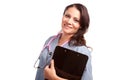 Attractive Hispanic Doctor or Nurse with Clipboard Royalty Free Stock Photo