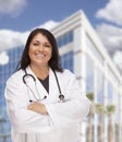 Attractive Hispanic Doctor or Nurse in Front of Building Royalty Free Stock Photo