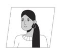 Attractive hispanic lady with long ponytail black white cartoon avatar icon