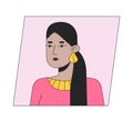 Attractive hispanic lady with long ponytail flat color cartoon avatar icon