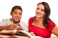 Attractive Hispanic Mother and Son Studying Royalty Free Stock Photo