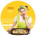 Attractive housewife and pizza