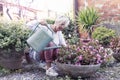 Attractive housewife watering her flowers with love