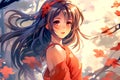 attractive japan girl in anime style, made with Generative AI