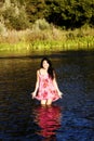 Attractive Japanese American Woman Standing In River Royalty Free Stock Photo