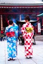 Attractive Japanese Girl wearing kimono at Asakusa Temple, Tokyo, Japan. 25th February. 2021