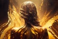 Beautiful woman swimming in liquid gold view from the back illustration generative ai