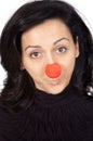 Attractive lady with a red nose