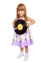 Attractive little girl holding vinyl record