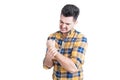 Attractive male model holding his wrist in pain Royalty Free Stock Photo