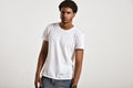 Attractive male model presenting blank white t-shirt Royalty Free Stock Photo