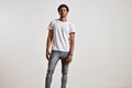 Attractive male model presenting blank white t-shirt