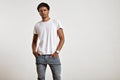 Attractive male model presenting blank white t-shirt Royalty Free Stock Photo