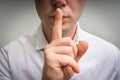 Attractive man with finger on lips making silence gesture Royalty Free Stock Photo