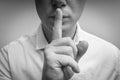 Attractive man with finger on lips making silence gesture Royalty Free Stock Photo