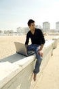 Attractive man with laptop outdoor Royalty Free Stock Photo