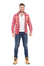 An attractive man in lumberjack shirt