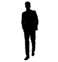 An attractive man in a men`s business men slim suit, jacket for wedding and business. silhouette Royalty Free Stock Photo