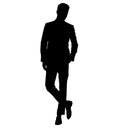 An attractive man in a men`s business men slim suit, jacket for wedding and business. silhouette Royalty Free Stock Photo