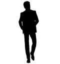 An attractive man in a men`s business men slim suit, jacket for wedding and business. silhouette Royalty Free Stock Photo