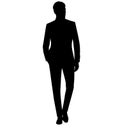An attractive man in a men`s business men slim suit, jacket for wedding and business. silhouette Royalty Free Stock Photo