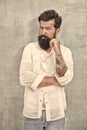 Attractive man with mustache. Menswear concept. Fashion clothes. Thinking about style. Summer fashion. Bearded model Royalty Free Stock Photo