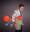 Attractive man throwing dices and chips Royalty Free Stock Photo
