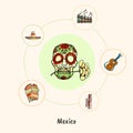 Famous Mexico Symbols Doodle Vector Concept