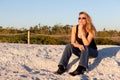 Attractive Middle Aged Blond Woman at the Beach Royalty Free Stock Photo