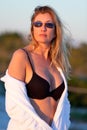 Attractive Middle Aged Blond Woman at the Beach Royalty Free Stock Photo