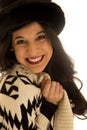 Attractive mixed race female model wearing sweater and hat Royalty Free Stock Photo