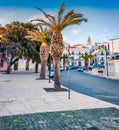 Attractive morning view of central park of Vieste town.