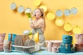 Attractive nice girl with ponytail blowing the bubbles Royalty Free Stock Photo