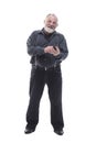 Attractive older man with a smartphone. isolated on a white Royalty Free Stock Photo