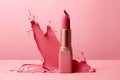 Attractive pink lipstick product on a pink background