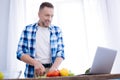 Attractive pleased man watching receipt Royalty Free Stock Photo